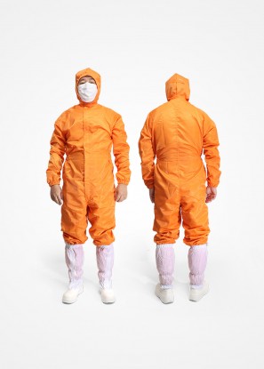 크린룸 무진 원피스 OP 방진복 오렌지 모자 분리형